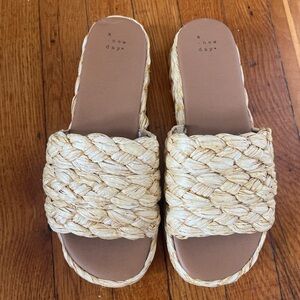 A New Day Women's Tan Braided Raffia Platform Slide Sandals